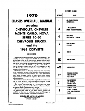 1970 Chevrolet Car / Truck Overhaul Shop Manual