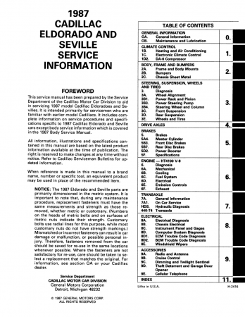 1987 Cadillac Eldorado, Seville Shop Manual