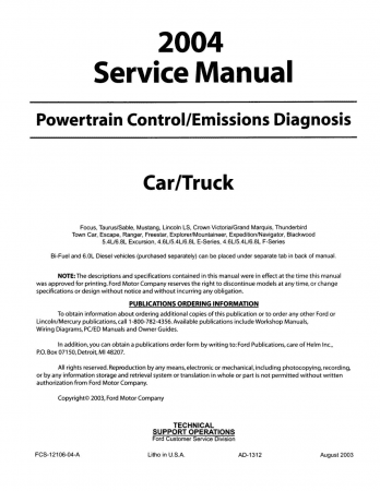 2004 Ford Car & Truck Powertrain Control / Emissions Diagnosis Service Manual - Gas Only