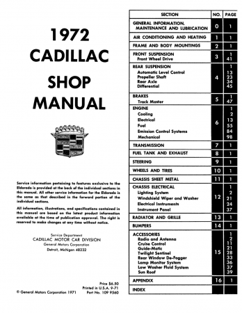 1972 Cadillac Shop Manual