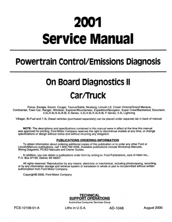 2001 Ford Car & Truck Powertrain Control / Emissions Diagnosis Service Manual - OBD-II