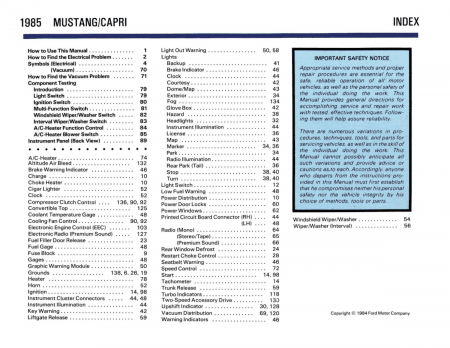 1985 Ford Mustang Capri Electrical Vacuum Troubleshooting Manual