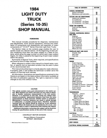 1984 Chevrolet LD Truck (10-30 Series) Shop Manual - Includes 11x26 Wiring Diagrams
