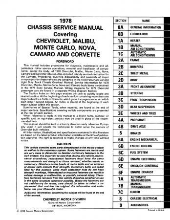 1978 Chevrolet Service Manual