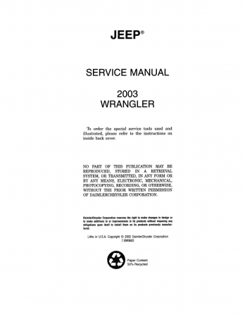 2003 Jeep Wrangler Service Manual Service och reparationshandbok