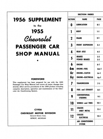 1956 Chevrolet Shop Manual Supplement to 1955 Chevy Shop Manual