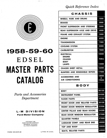 1958-1960 Edsel Master Parts Catalog
