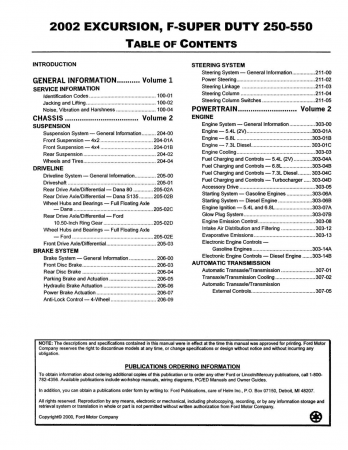 2002 Ford F-Super Duty 250, 350, 450, 550 & Excursion Workshop Manual