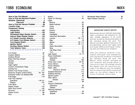 1988 Ford Econoline Electrical Vacuum Troubleshooting Manual