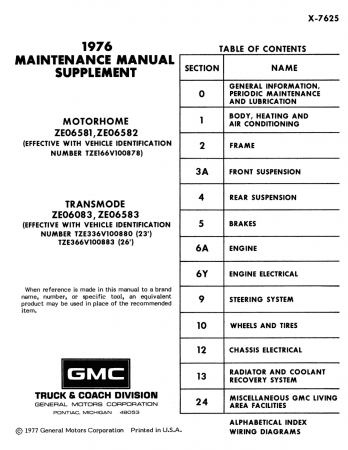 1976 GMC Truck Service & Overhaul Manual Supplement to 1974 GMC Truck Service Manual