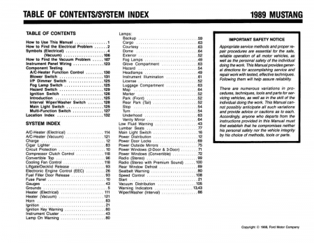 1989 Ford Mustang Electrical Vacuum Troubleshooting Manual
