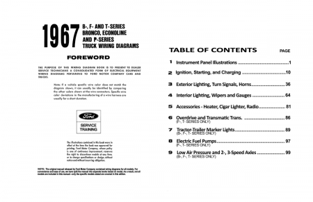 1967 Ford F-Series Truck, Bronco, Econoline, P-, B-,& T-Series Wiring Diagrams Manual