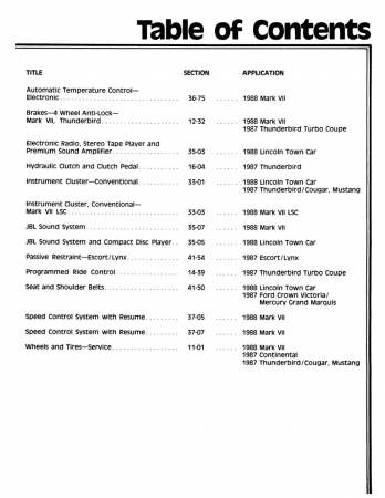 1987 Ford Car Shop Manual Update Supplement - Mustang, Cougar, Escort, Thunderbird, Continental, Grand Marquis, Crown Victoria