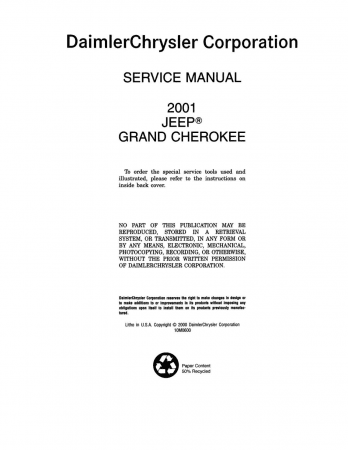 2001 Jeep Grand Cherokee Service Manual Service och reparationshandbok