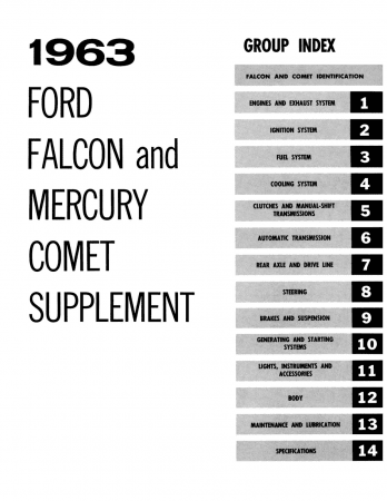 1963 Ford Falcon, Ranchero / 1962-63 Mercury Comet Shop Manual Supplement to 1960-62 Ford Falcon & 1961 Comet Manuals
