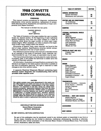 1988 Chevrolet Corvette Service Manual