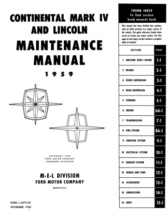 1959 Lincoln Maintenance Manual
