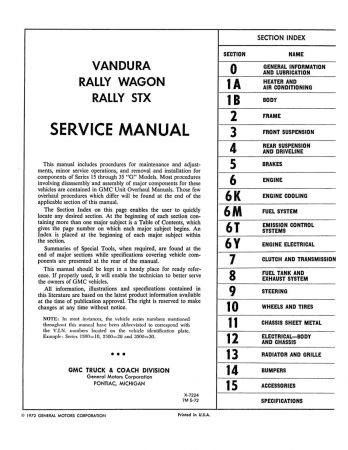 1972 GMC Vandura Rally Wagon Service Manual
