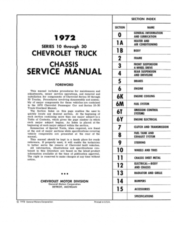 1972 Chevrolet Truck Chassis Service Manual (Series 10 thru 30