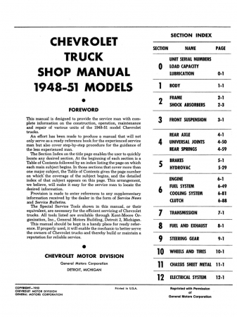 1948-1953 Chevy Truck Shop Manual (includes 1952 Supplement)