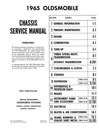 1965 Oldsmobile Chassis Service Manual 