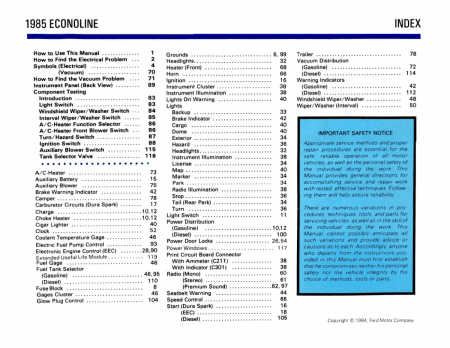 1985 Ford Econoline Van Electrical Vacuum Troubleshooting Manual