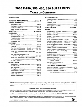 2005 Ford Super Duty F-250, F-350, F-450, F-550 Workshop Manual