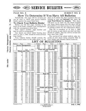 1938 - 1940 Ford Service Bulletins