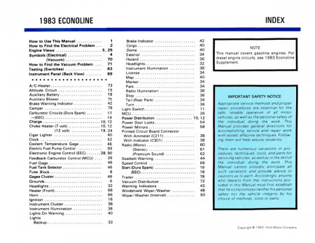 1983 Ford Econoline Van Electrical Vacuum Troubleshooting Manual
