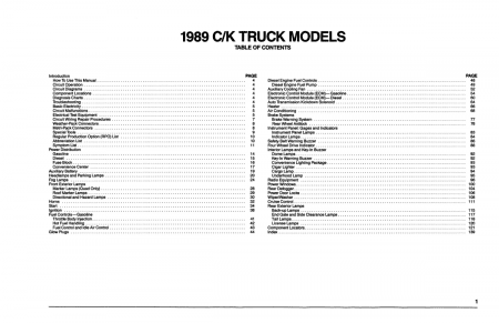 1989 Chevrolet C-K Pickup Truck Electrical Diagnosis and Wiring Diagrams Manual - 11x17 inch COLOR COMB Bound
