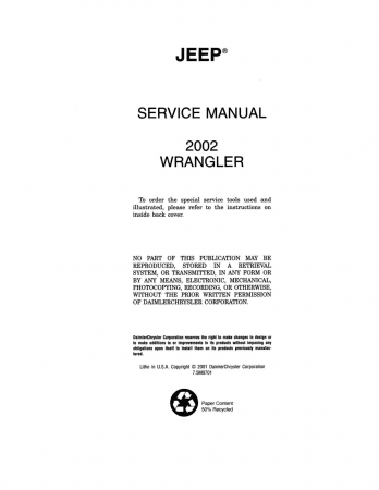2002 Jeep Wrangler Service Manual Service och reparationshandbok