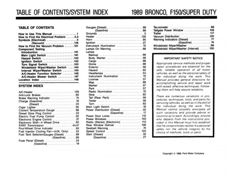 1989 Ford F-Series Truck Electrical Vacuum Troubleshooting Manual