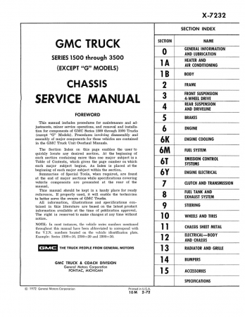 1972 GMC Truck Service Manual Series 1500 thru 3500