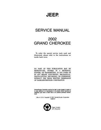 2002 Jeep Grand Cherokee Service Manual Service och reparationshandbok