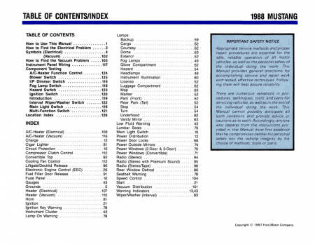 1988 Ford Mustang Electrical Vacuum Troubleshooting Manual