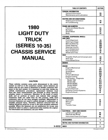 1980 GMC Light Duty Trucks Service Manual