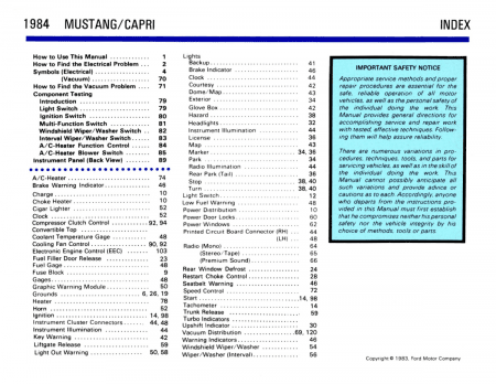 1984 Ford Mustang Capri Electrical Vacuum Troubleshooting Manual