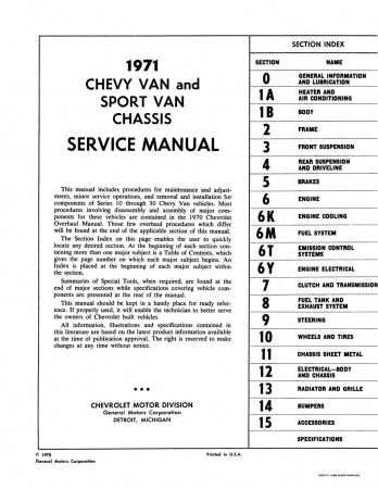 1971 Chevrolet Van Sportvan Service Manual
