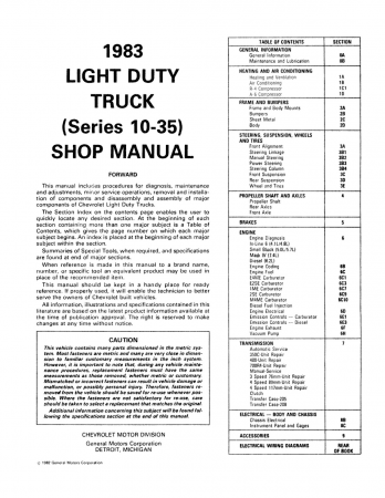 1983 Chevrolet LD Truck (10-30 Series) Shop Manual - Includes 11x26 Wiring Diagrams