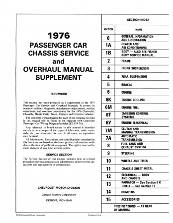1976 Chevrolet Service & Overhaul Manual Supplement to 1974 Chevrolet Shop Manual
