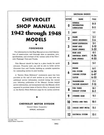 1942-1948 Chevrolet Cars, 1942-1946 Trucks Shop Manual