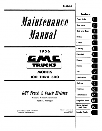1956 GMC Truck Maintenance Manual 100 - 500 Models