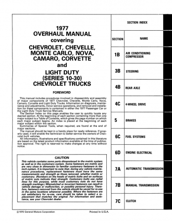 1977 Chevrolet Car / Truck Unit Repair Manual