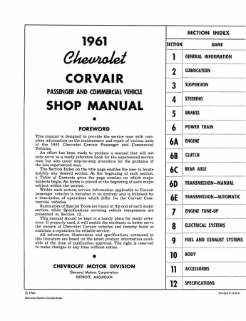 1961 Chevy Corvair Shop Manual
