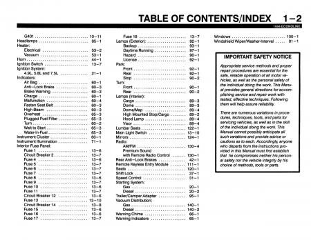 1994 Ford Econoline Electrical and Vacuum Troubleshooting Manual