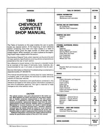 1984 Chevrolet Corvette Shop Manual
