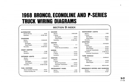 1968 Ford F-Series Truck, Bronco, Econoline, P-, B-,& T-Series Wiring Diagrams Manual