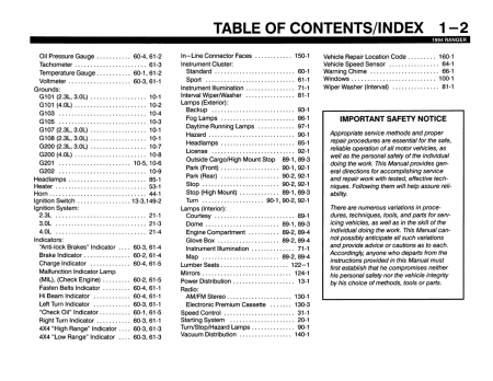1994 Ford Ranger Electrical and Vacuum Troubleshooting Manual