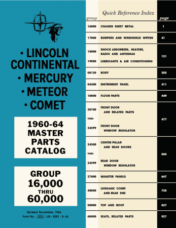 1960 - 1964 Lincoln Mercury Master Parts Catalog