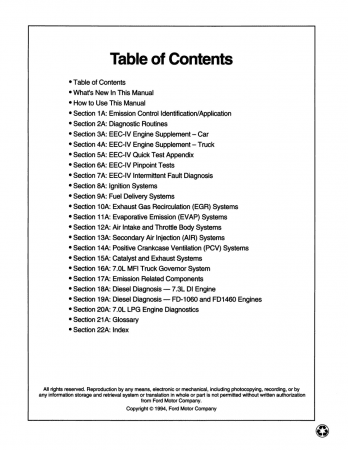 1995 Ford Car & Truck Powertrain Control / Emissions Diagnosis Service Manual OBD-I